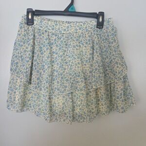 Altered State Mini Skirt Ruffled Tiered Blue Floral Fairy Whimsy Boho Flirty